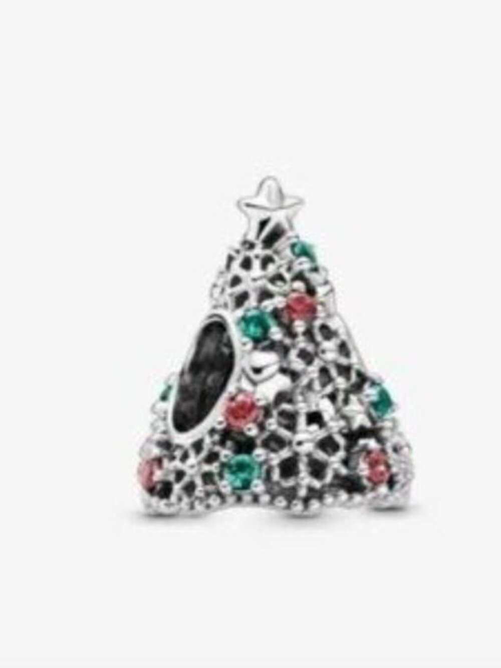 Pandora Silver Christmas Tree Charm with Red and Green Stones